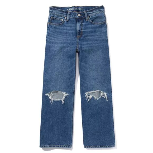 American Eagle Womens Size 4 Short Ripped 90s Wide Leg Crop Denim NEW Jeans Boho - Picture 5 of 10